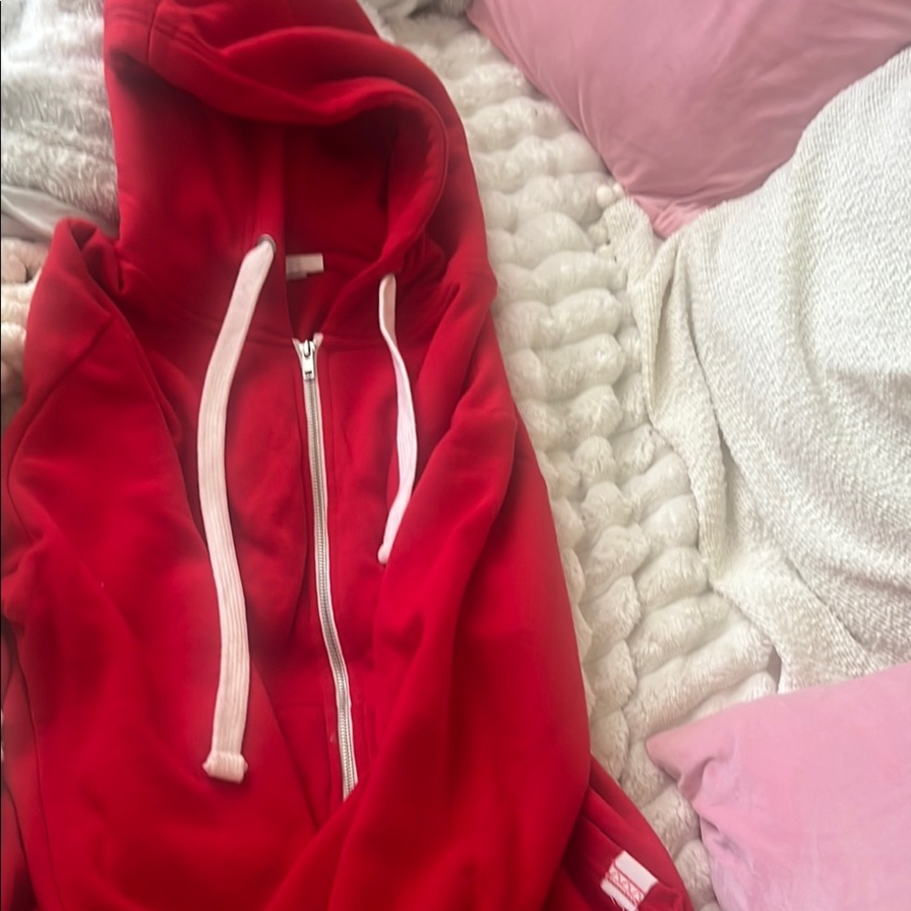 Vibrant Red Hoodie with White Accents